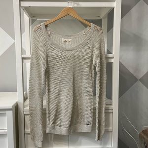 Hollister Cream/gold fish net knit sweater size M